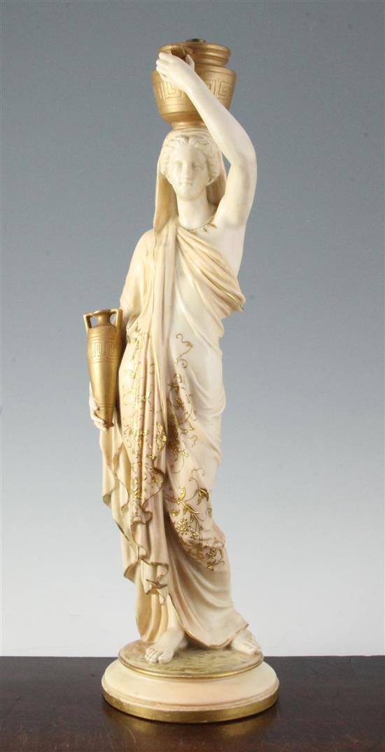 A Royal Worcester blush ivory figural lamp, date code for 1900, 51.5cm
